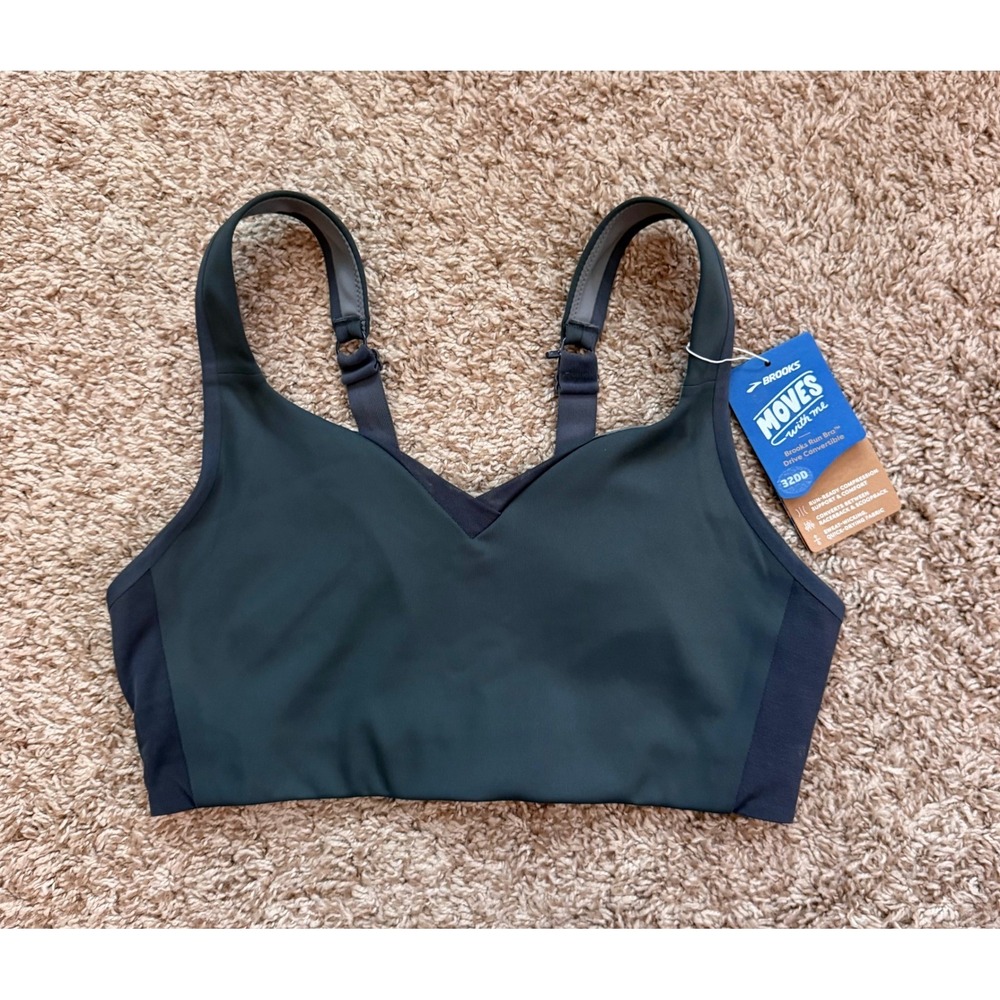 NWT Brooks Drive Convertible Run Bra Asphalt Grey High Impact Sports Bra 32DD